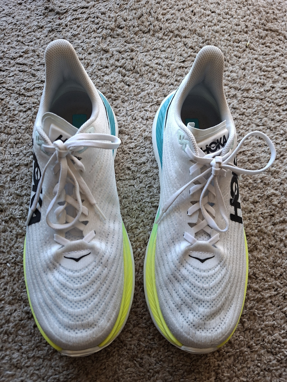 HOKA ONE ONE Mach 5 Running Shoes White Blue Glow Lime Men's Size 10.5 D